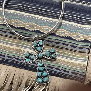 Navajo turquoise sterling silver cross pendant